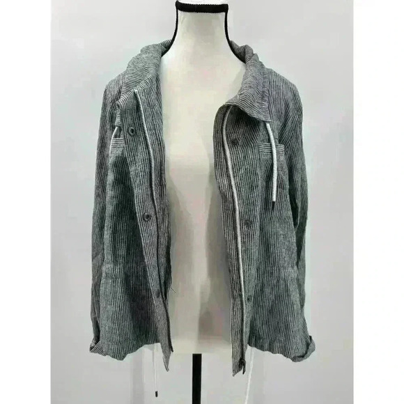 Loft Linen Cotton Blend Zip/Button Up Jacket Blue & White Striped Nautical Small - Picture 3 of 9
